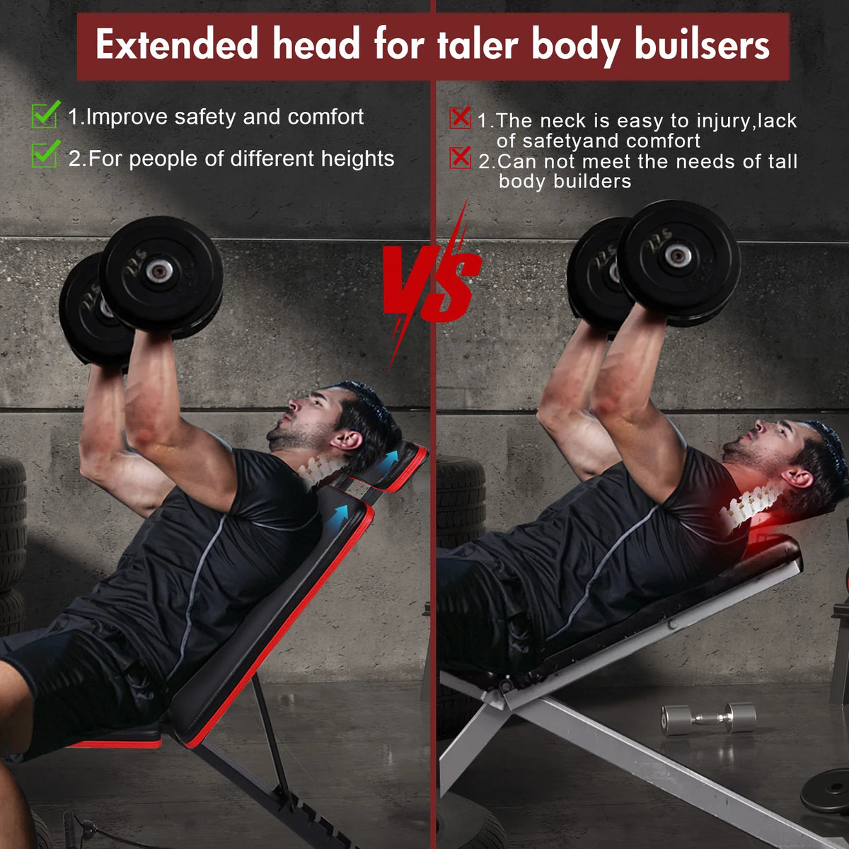 7-Level Foldable Weight Bench Adjustable Leg Extended Headrest Dumbbell Bench Incline Decline Bench for Full Body Strength Train