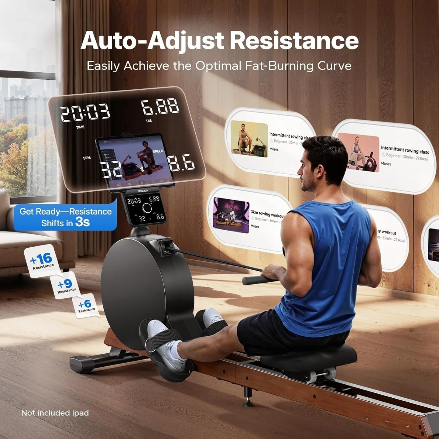 Pro-Grade Rowing Machines for Home, Smart Magnetic Rowing Machine with Self-Generation, Double Resistance and 400, Customized