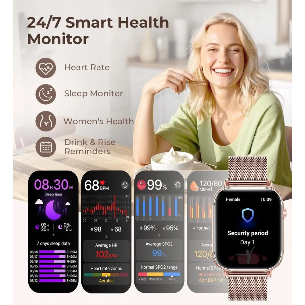 HD Fitness Tracker 1.83" with 4 Bands, Call & Health Monitoring, 100+ Sport Modes, Android/iPhone-Compatible