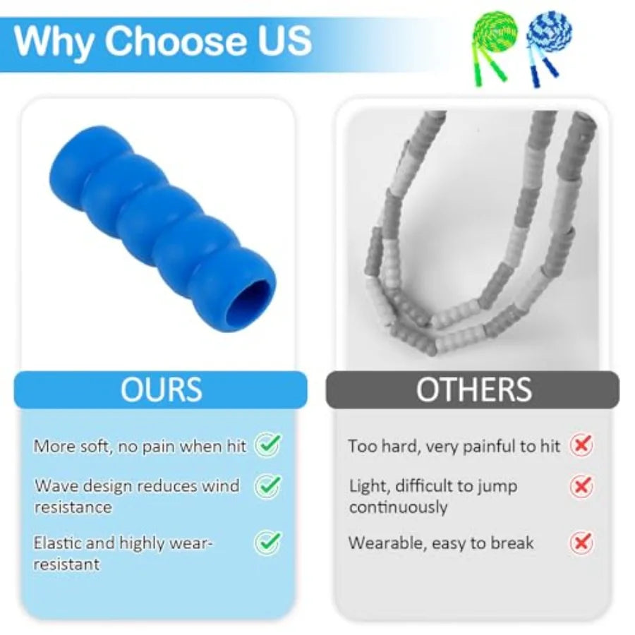 Jump Rope for,Adjustable Jump Ropes for 4 5 6 7 8 10 12, Tangle Free Jumping Rope Age 8-12, Segmented Soft Beaded Skipping Rope