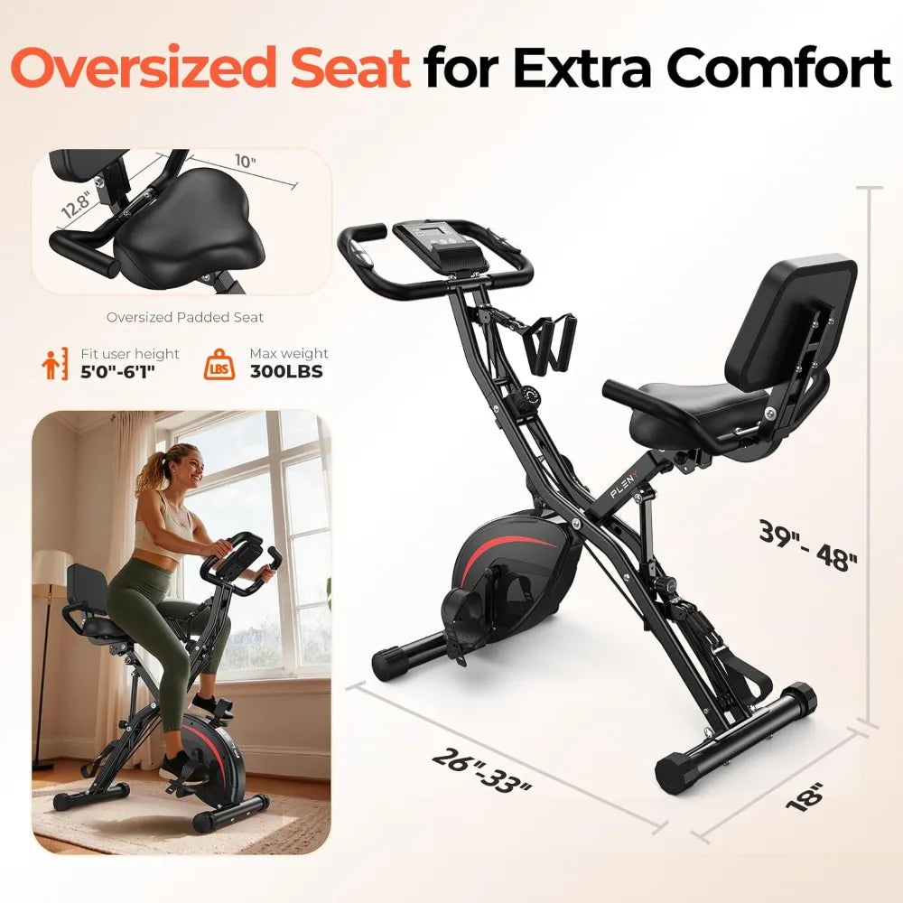 Pleny Folding Exercise Bike, 5 IN 1 Stationary Bikes for Home 6.6 LBS Flywheel