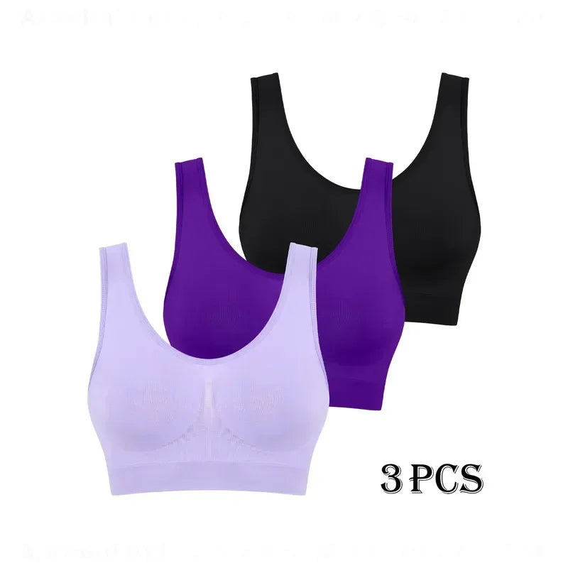 3pcs Women Seamless Sports Bras Thin Single Layer Non Padded Shock Absorbing Comfortable Workout Bralette for Yoga Fitness