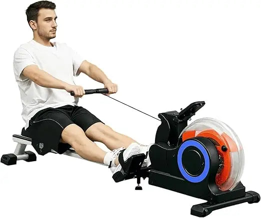 Home Foldable Rowing Machine with Adjustable Resistance, LCD Monitor, and Tablet Holder