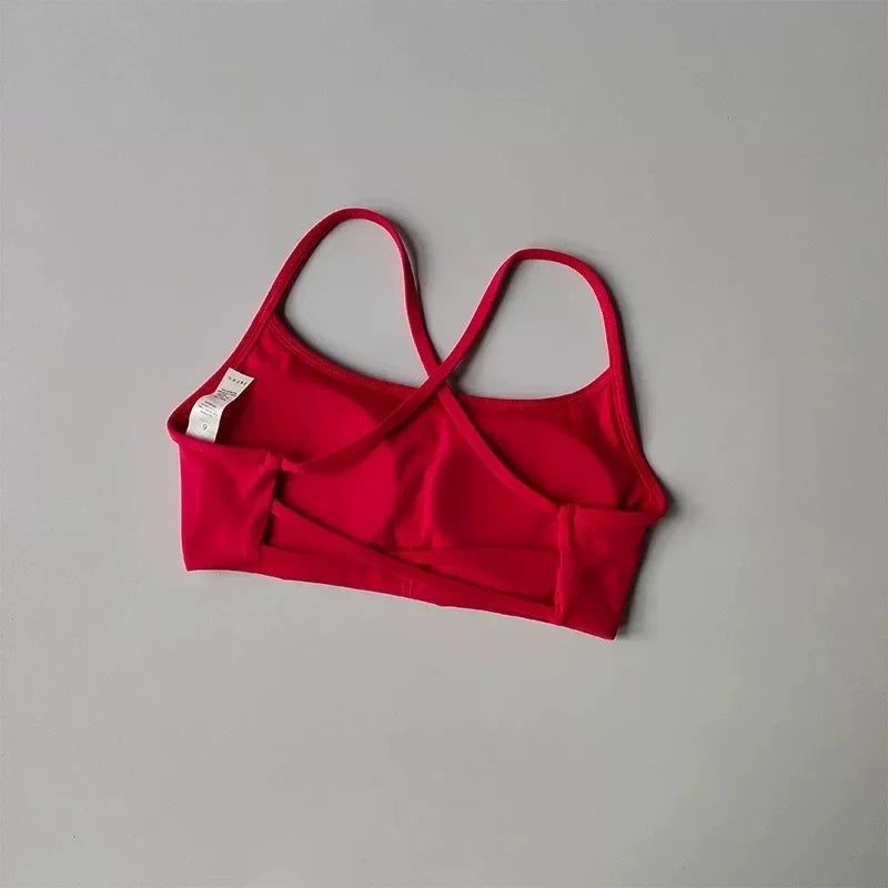 Women Cross Back Sports Bra Shockproof Gathered Gym Running Yoga Vest Summer Outdoor Comfortable Fitness Wear