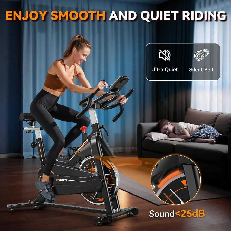 Exercise Bike for Home Stationary Bike with App Support Silent Belt Drive Heavy Flywheel Multi-Grip Handlebars Upgraded Digital