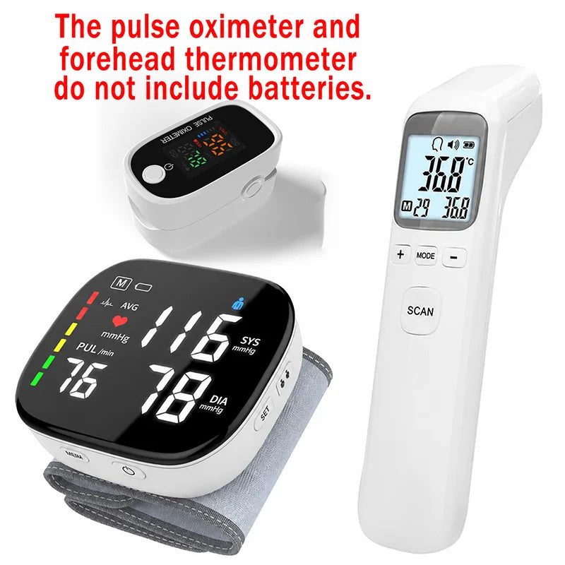 2-3 pcs Blood Pressure, SpO2 & Temperature Monitoring, Rechargeable Blood Pressure Monitor Large Font Large-sized LCD Screen Voice Broadcast Portable Capable of Storing Monitoring Data