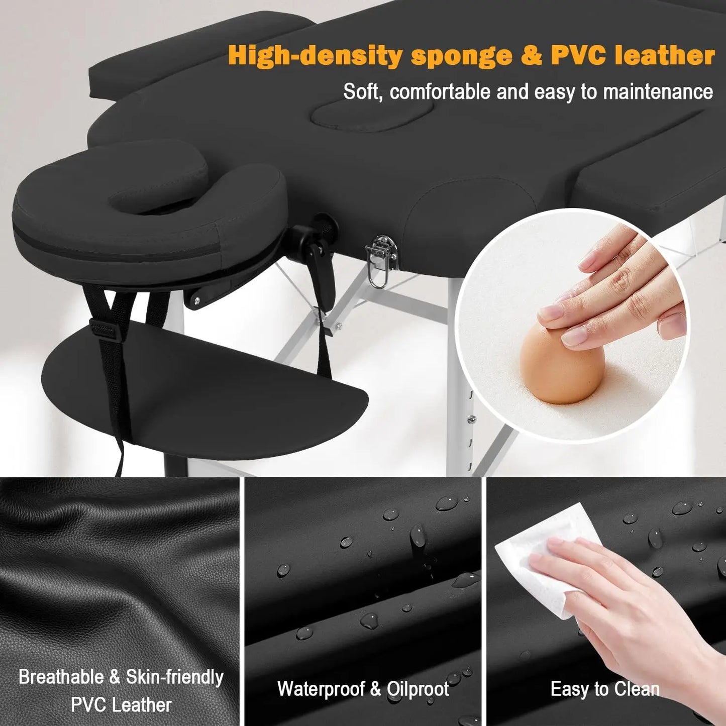 Portable Massage Table Aluminium 3 Fold Height Adjustable Spa Bed with Non-Woven Bag