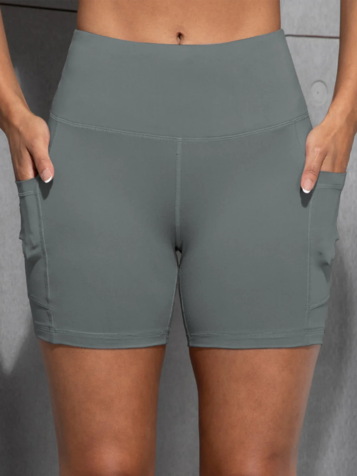 Women High Waist Yoga Shorts with Pockets Butt Lifting Cycling Tights Elastic Slim Running Fitness Sportswear
