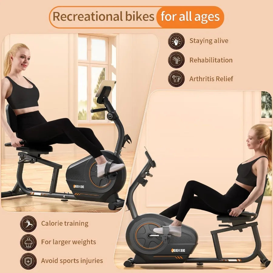Recumbent Exercise Bike for SeniorsStationary Bikes for Home 300LB Capacity and 16 Levels Magnetic Resistance Heart Rate Handle