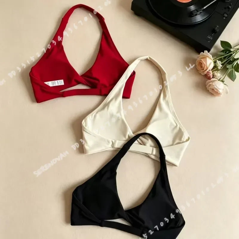 Women Halter Twist Front Open Back Sports Bra Removable Padded Push Up Yoga Top Soft Skin-friendly Fitness Pilates Crop Bra