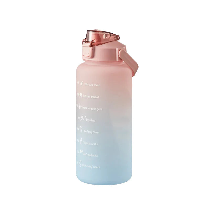 2L Water Bottle With Straw Large Capacity Sports Water Bottle Travel Fitness Sports Portable Drinking Bottles With Time Marker