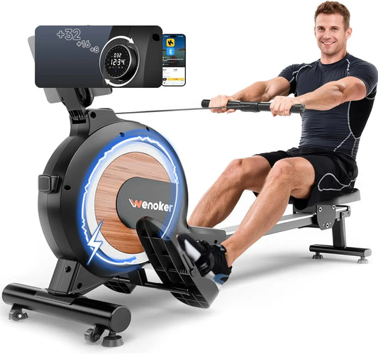 Rowing Machine, Magnetic Rowing Machine for Home, Upgraded 32-Levels Resistance with Smart Electronic Knob, 350 LBS Weight Capacity, Compact Rower Machine Easy Assembly.