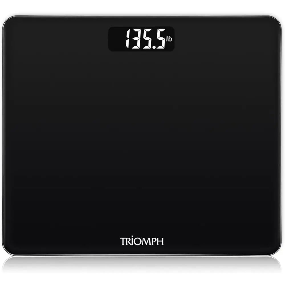 Slimline Step-On Digital Bathroom Scale, Tempered Glass, 400 lbs Capacity, Weight Loss Tracker, Black
