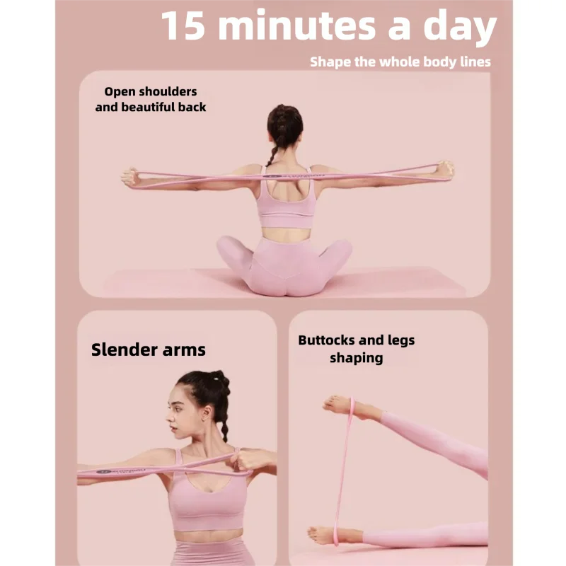 Silicone 8 Shaped Resistance Band Women Yoga Stretch Rope Shoulder Open Back Home Gym Body Shaping Exercise Band