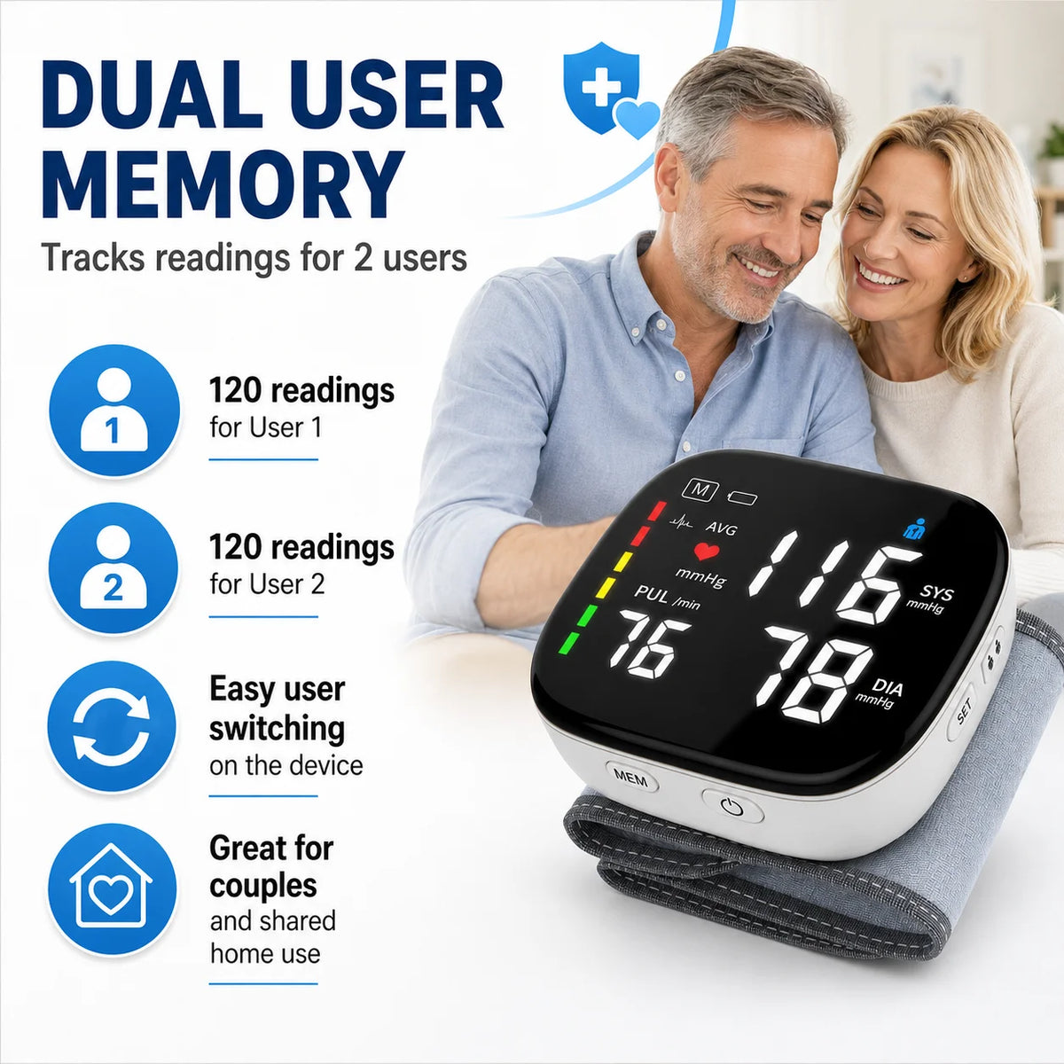2-3 pcs Blood Pressure, SpO2 & Temperature Monitoring, Rechargeable Blood Pressure Monitor Large Font Large-sized LCD Screen Voice Broadcast Portable Capable of Storing Monitoring Data