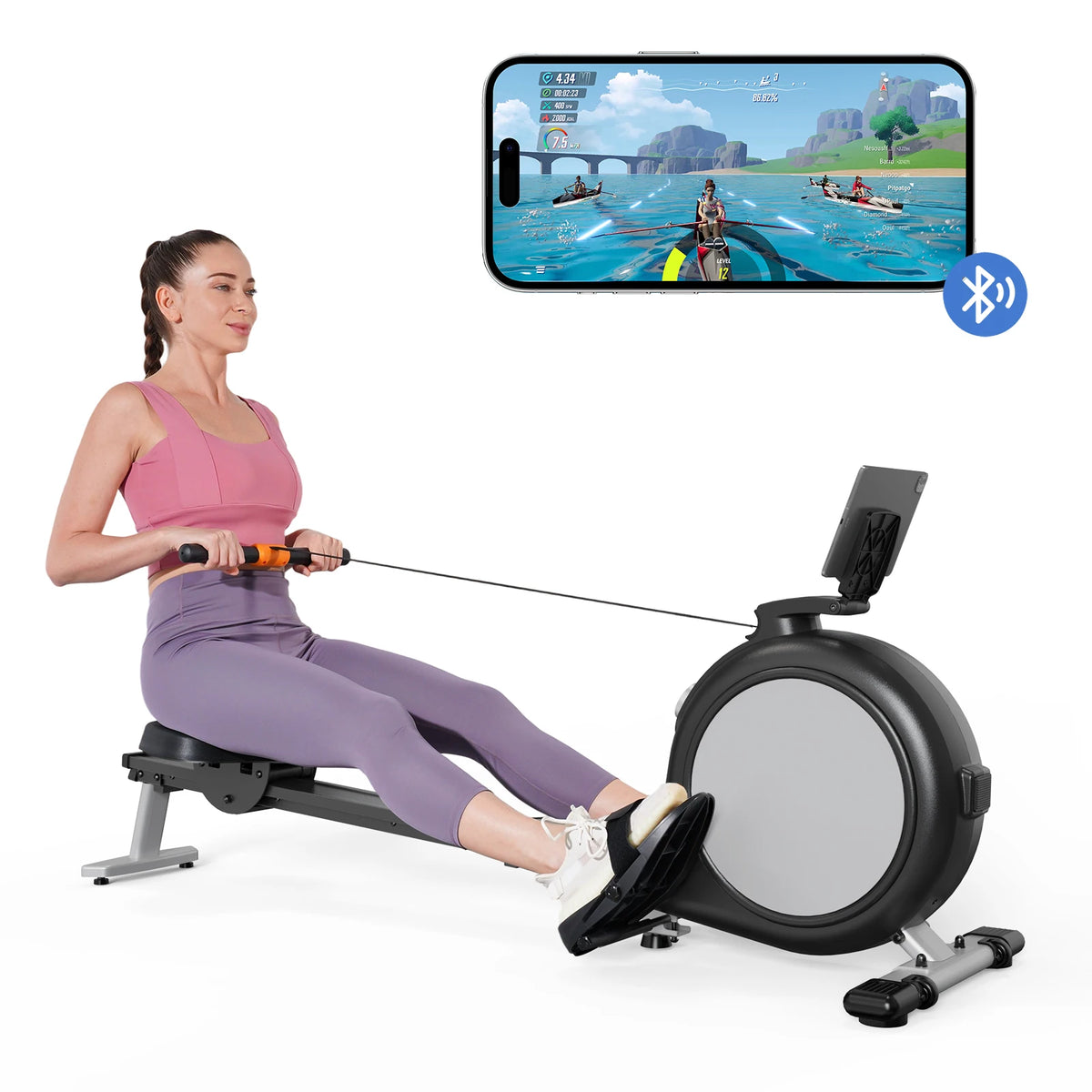 Home Rowing Machine 32Level Adjustable Resistance 300LBS Trainer Row Machine LED Monitor Tablet Holder Bluetooth Fitness Machine