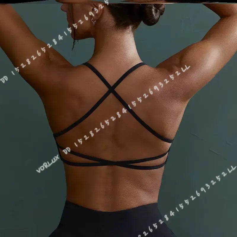 Women Cross Back Sports Bra Shockproof Gathered Gym Running Yoga Vest Summer Outdoor Comfortable Fitness Wear