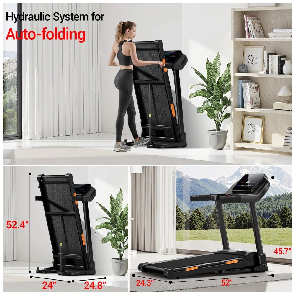 Fitness 2%-20% Auto Incline Foldable Treadmill, 4.0HP,400lb Capacity Handle Running Treadmills for Home 8.0MPH Max, Customized
