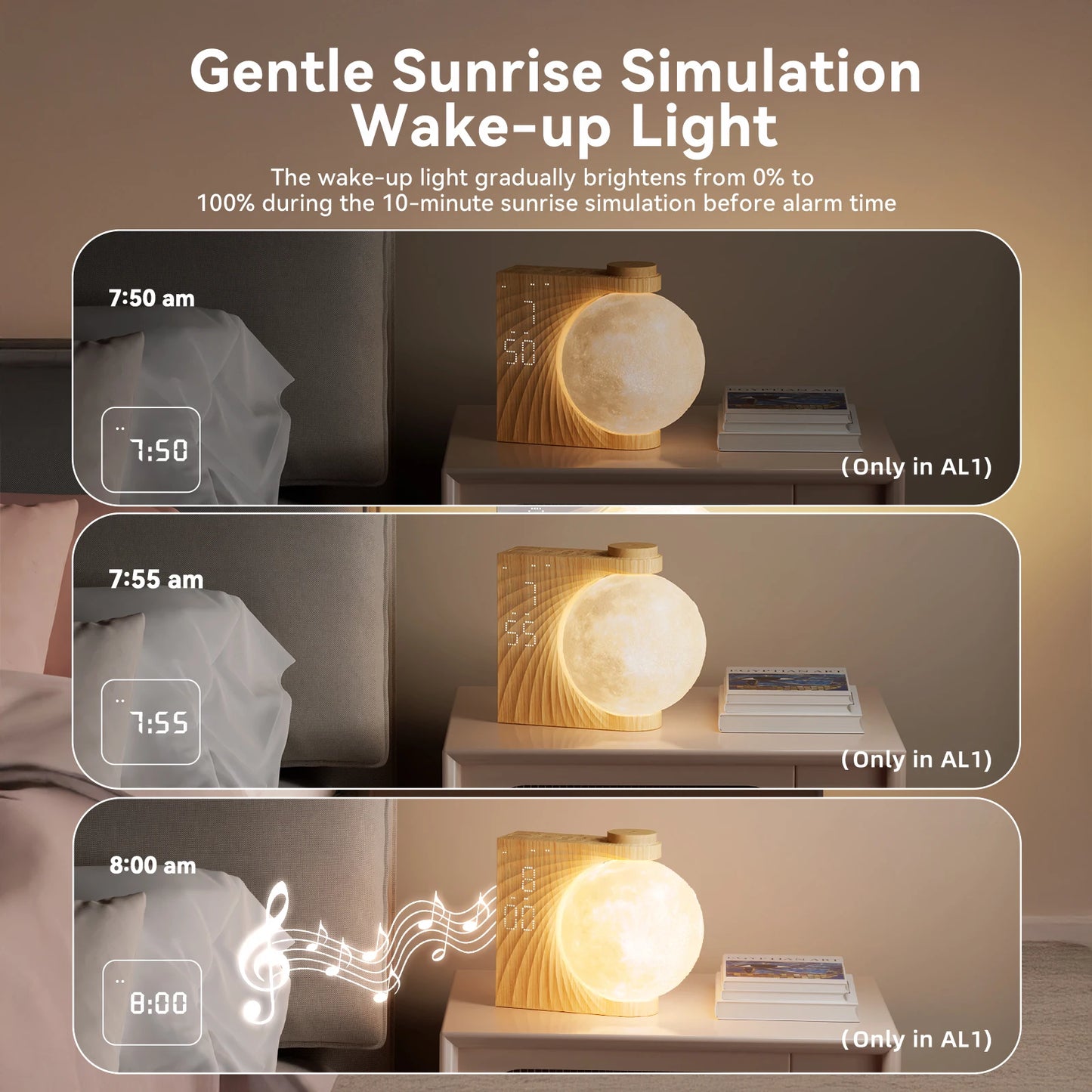 Sunrise Alarm Clocks for Heavy Sleepers,Night Lamp Clocks for Bedrooms with Moon Light,10 Light Effects,30/60/90 Timer,10 Sleep