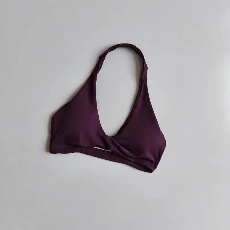 Women Halter Twist Front Open Back Sports Bra Removable Padded Push Up Yoga Top Soft Skin-friendly Fitness Pilates Crop Bra