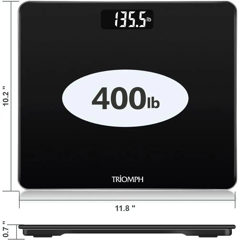 Slimline Step-On Digital Bathroom Scale, Tempered Glass, 400 lbs Capacity, Weight Loss Tracker, Black