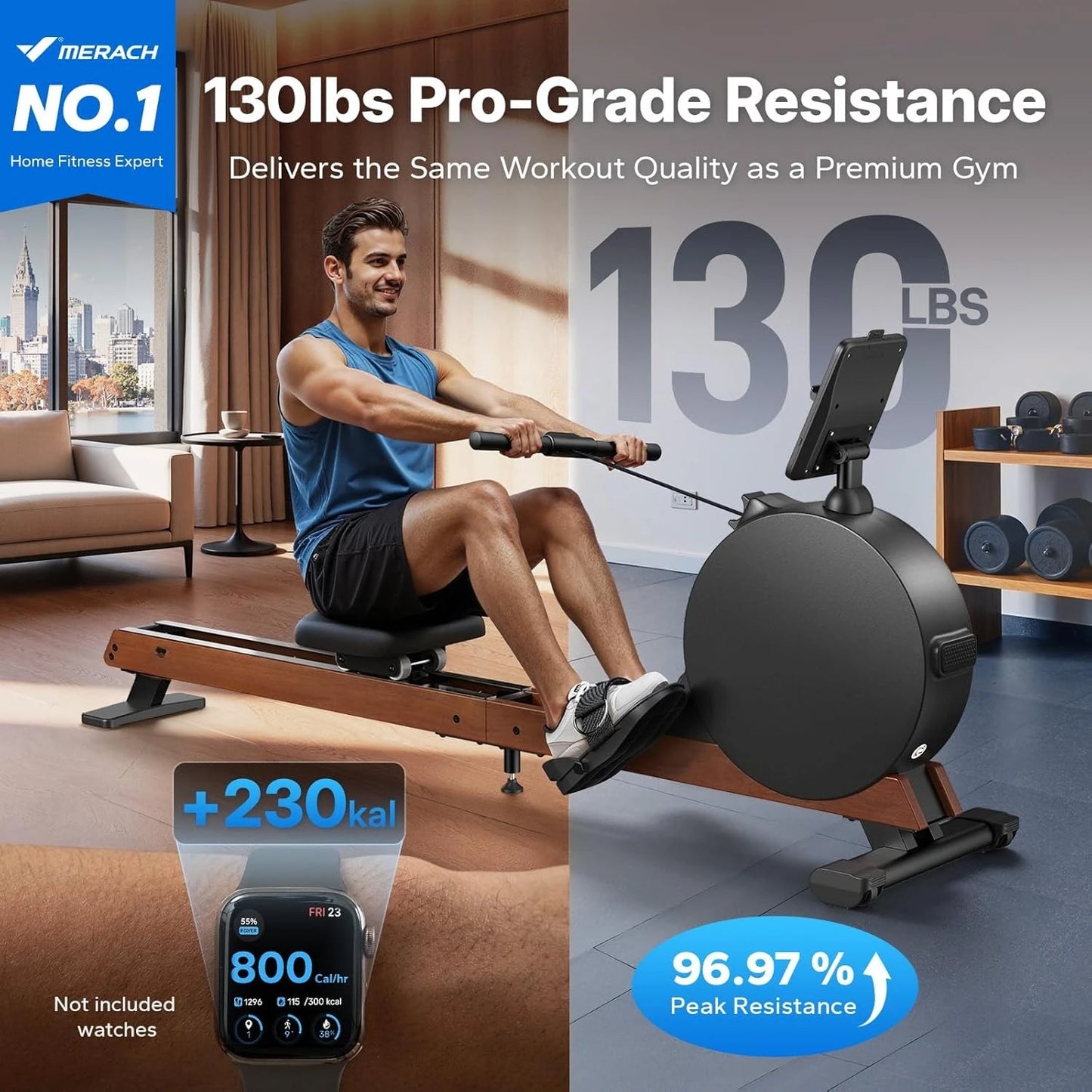 Pro-Grade Rowing Machines for Home, Smart Magnetic Rowing Machine with Self-Generation, Double Resistance and 400, Customized
