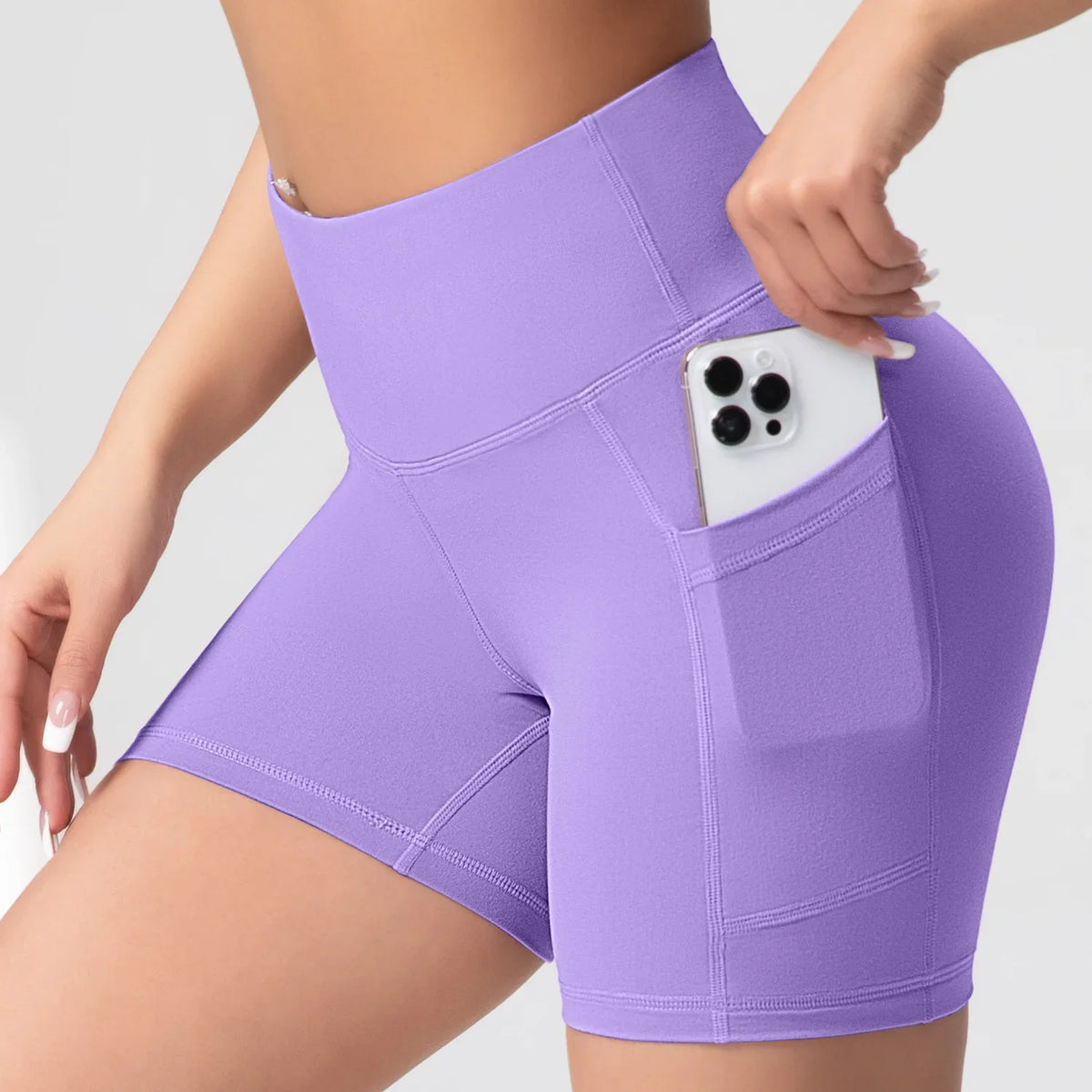 Women High Waist Yoga Shorts with Pockets Butt Lifting Cycling Tights Elastic Slim Running Fitness Sportswear