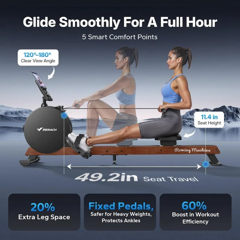 MERACH Pro-Grade Rowing Machines for Home, Smart Magnetic Rowing Machine with Self-Generation, Double Resistance