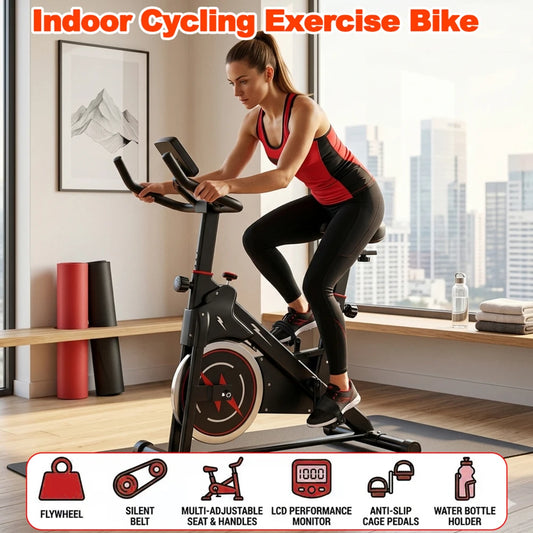 Ye Indoor Exercise Bike with Monitor, Adjustable Resistance, Comfortable Seat & Handlebars, Stable Base, Portable Design for Daily Indoor Fitness Workout