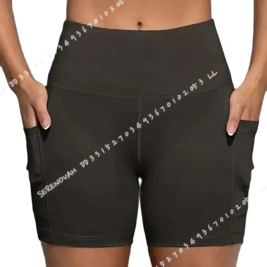 Women High Waist Yoga Shorts with Pockets Butt Lifting Cycling Tights Elastic Slim Running Fitness Sportswear