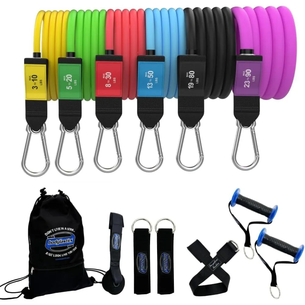Bodylastics Patented Basic Series Resistance Band Set - 5 Resistance Bands with Snap Reduction Tech