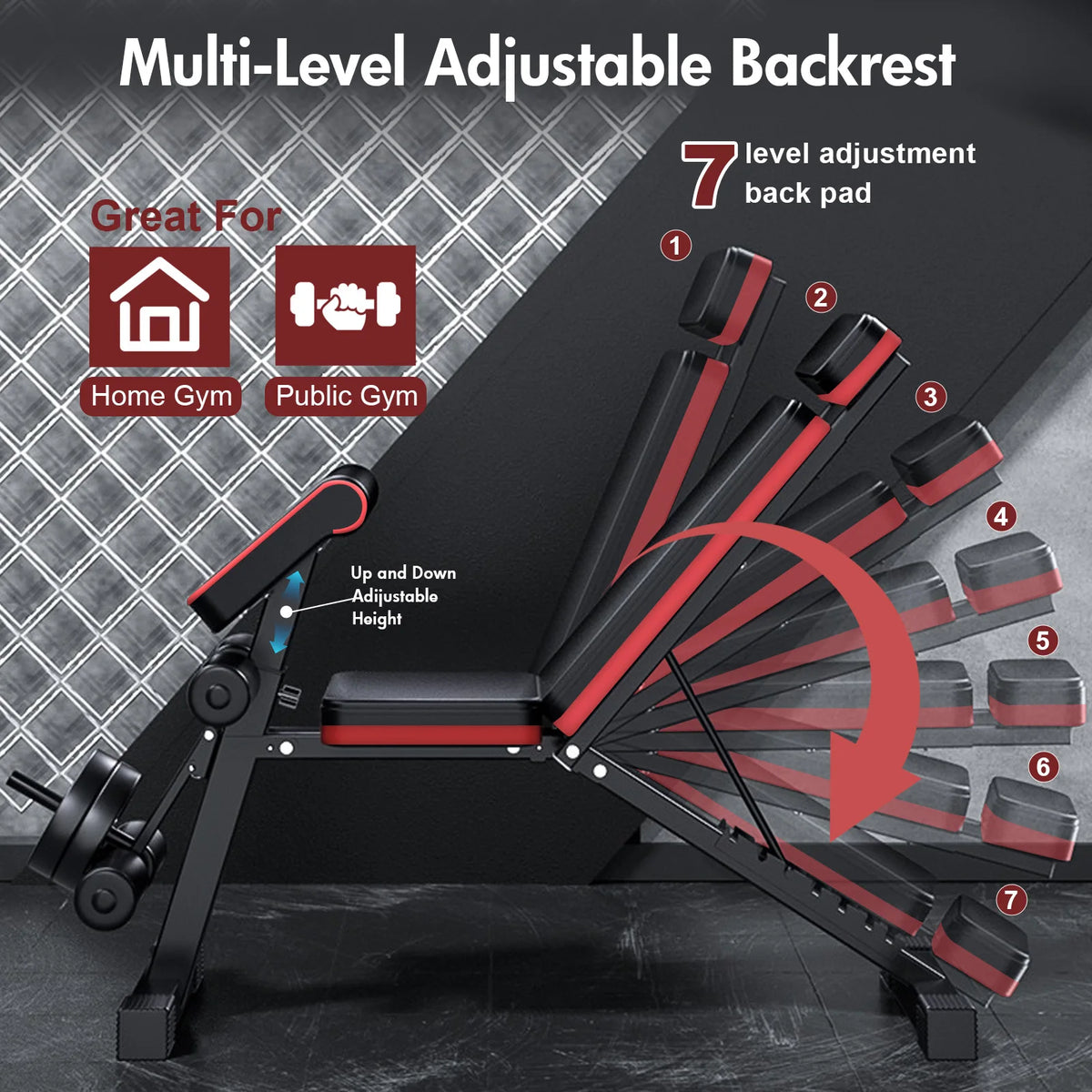7-Level Foldable Weight Bench Adjustable Leg Extended Headrest Dumbbell Bench Incline Decline Bench for Full Body Strength Train