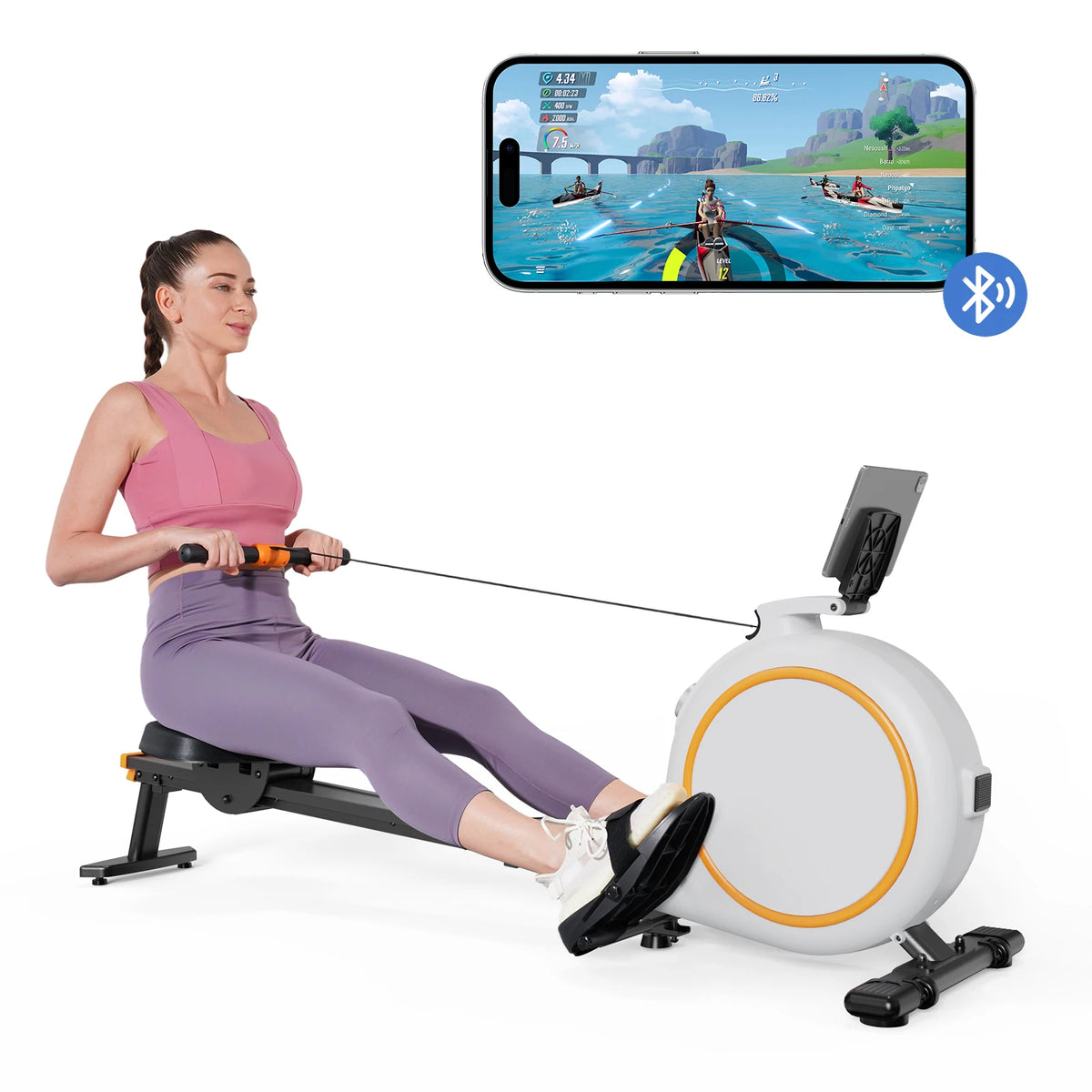 Home Rowing Machine 32Level Adjustable Resistance 300LBS Trainer Row Machine LED Monitor Tablet Holder Bluetooth Fitness Machine