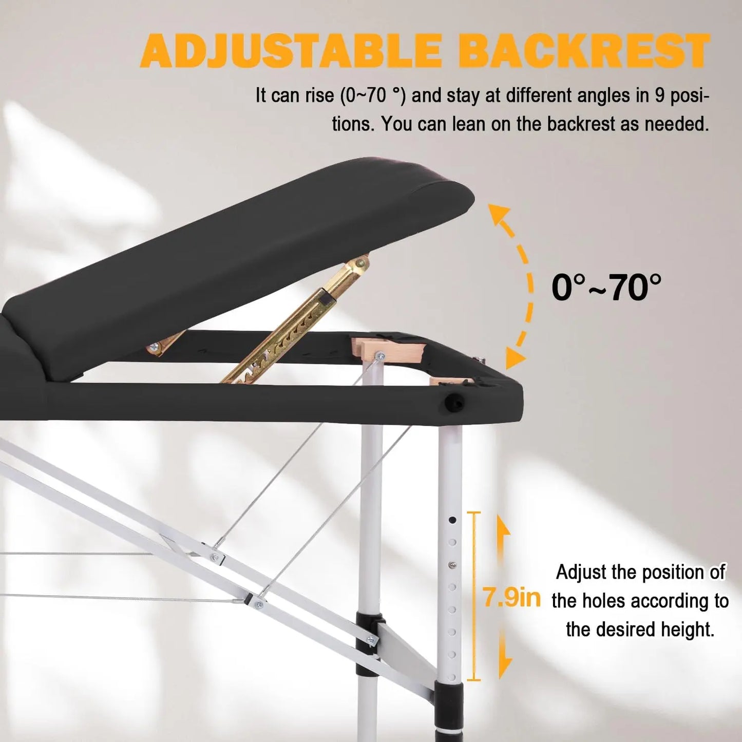 Portable Massage Table Aluminium 3 Fold Height Adjustable Spa Bed with Non-Woven Bag