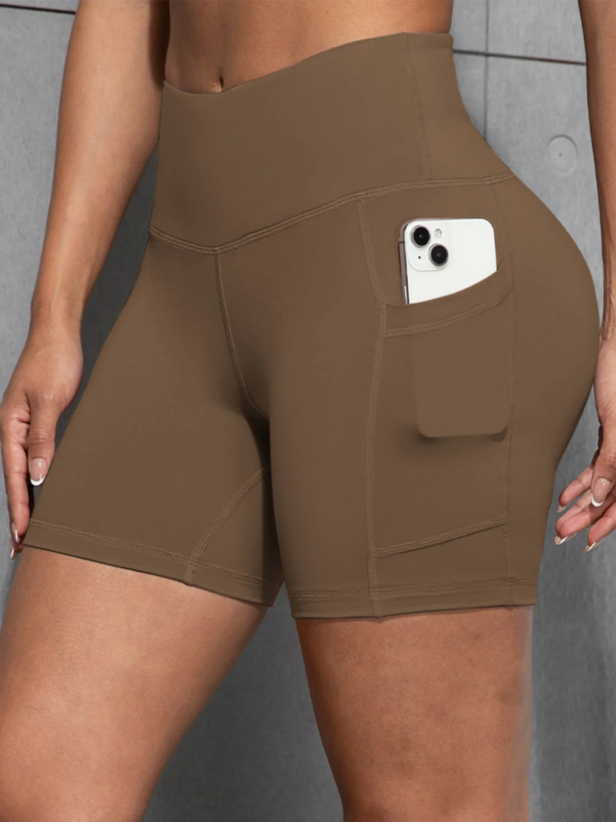 Women High Waist Yoga Shorts with Pockets Butt Lifting Cycling Tights Elastic Slim Running Fitness Sportswear