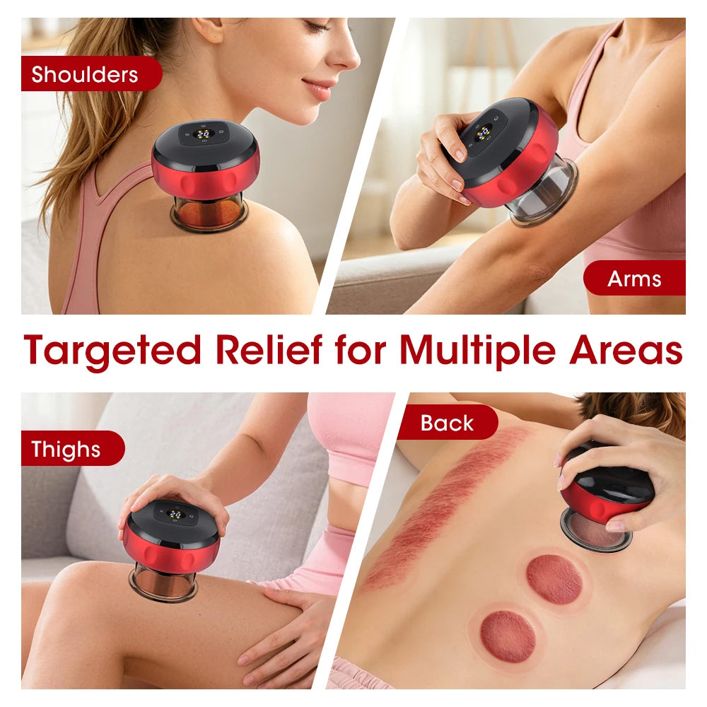 Electric Cupping Massager 12 Levels Vacuum Suction Red Light Heating LCD Display 20Min Timer Body Relaxation Care Gua Sha Tool