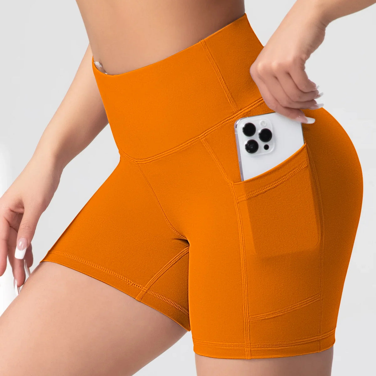 Women High Waist Yoga Shorts with Pockets Butt Lifting Cycling Tights Elastic Slim Running Fitness Sportswear