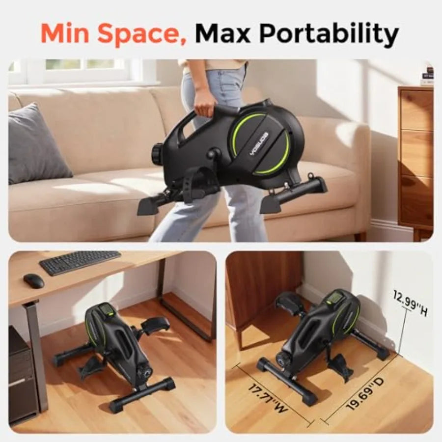 Under Desk Bike Pedal Exerciser Magnetic Mini Exercise Bike Desk Pedal Bike for Home Office Workout in Black with Smooth Silent