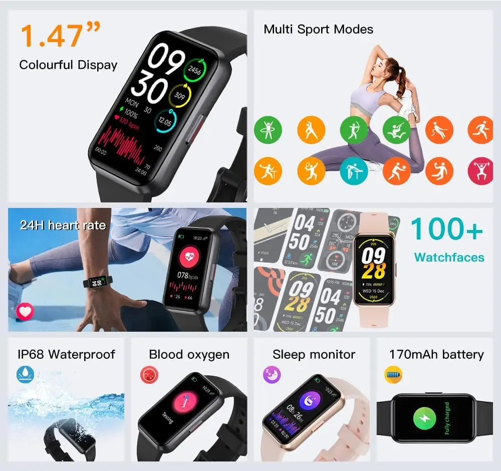 Fitness Trackers with Blood Oxygen, Heart Rate & Sleep Monitor - Smart Band for iOS/Android