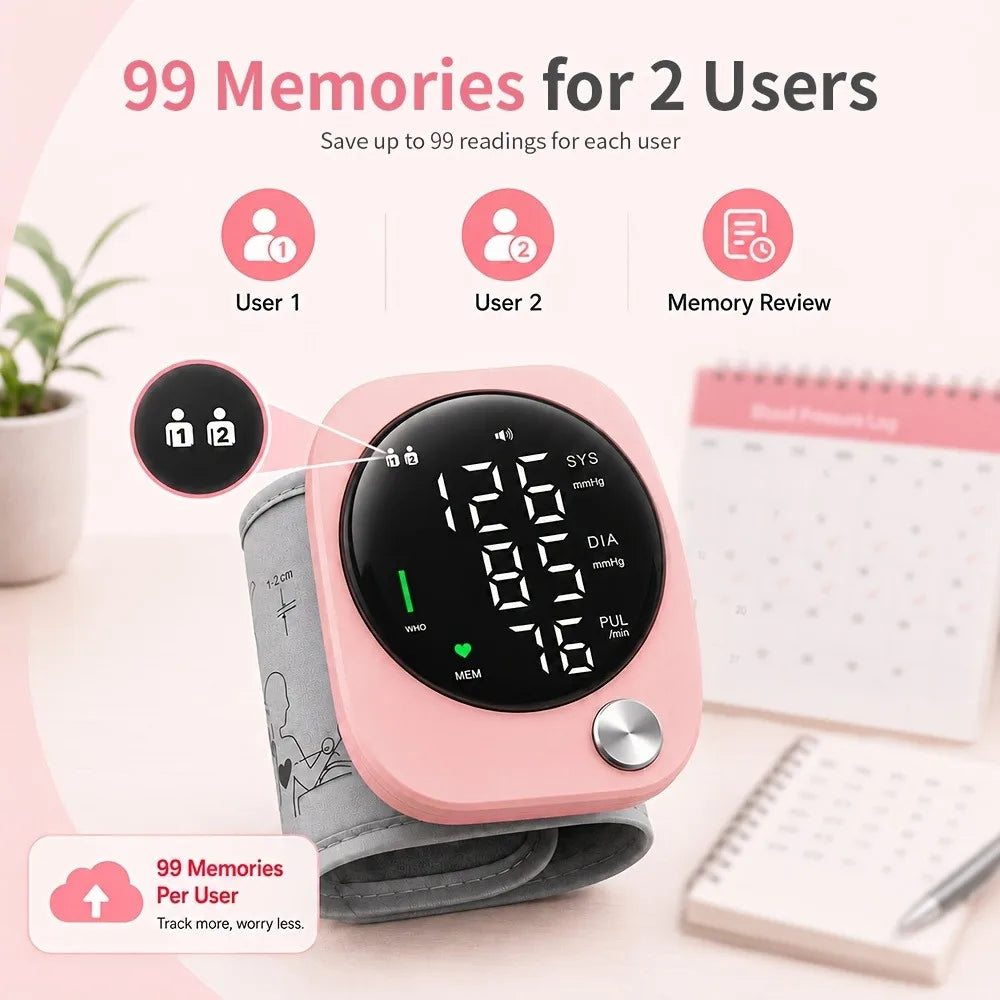 Automatic Wrist Blood Pressure Monitor with Adjustable Cuff, Large LCD Display & Voice Broadcast. Features Irregular Heartbeat Detection, Pulse Monitor & USB Charging. Accurate BP Machine, Ideal Gift for Parents &. 2x99 Memor