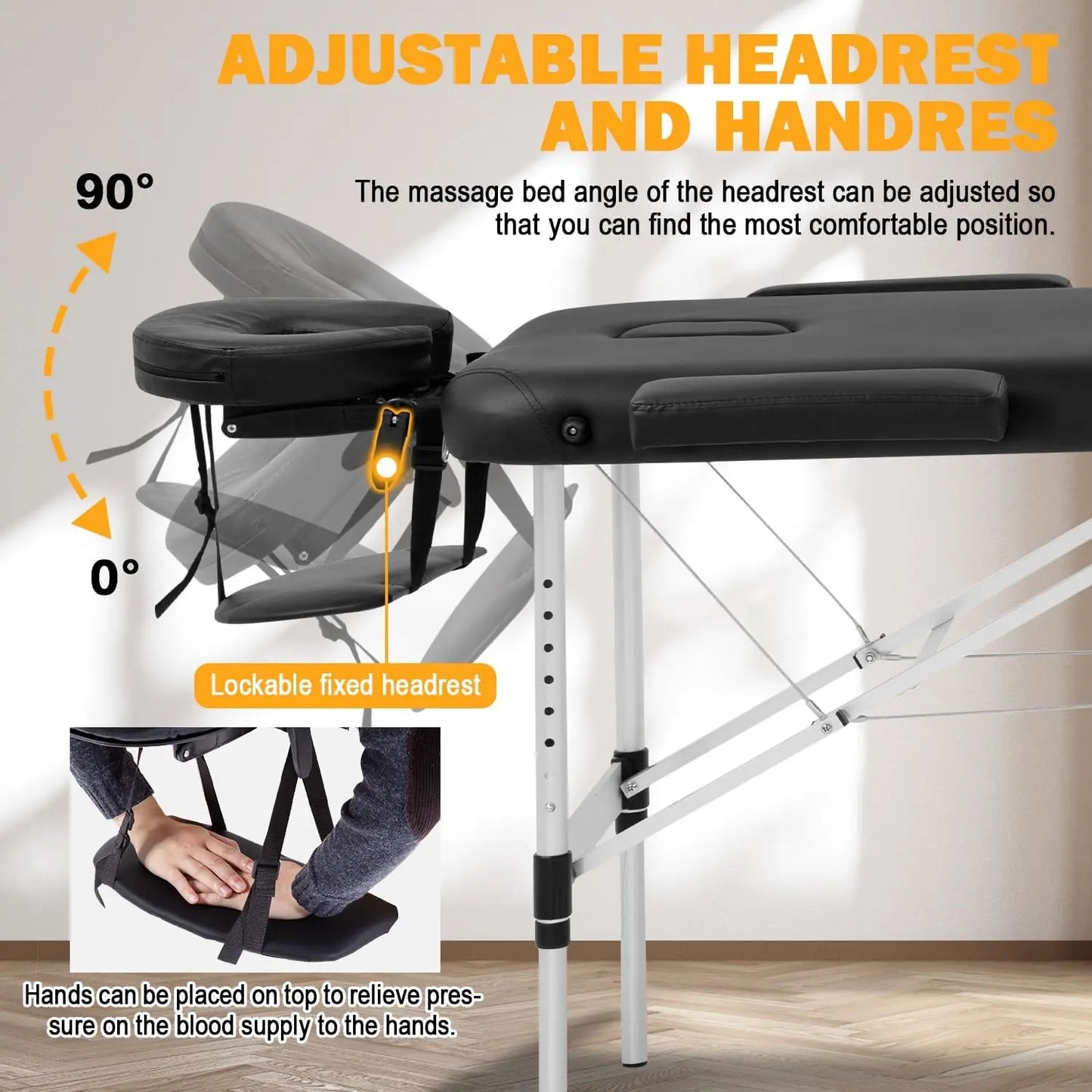 Portable Massage Table Aluminium 3 Fold Height Adjustable Spa Bed with Non-Woven Bag