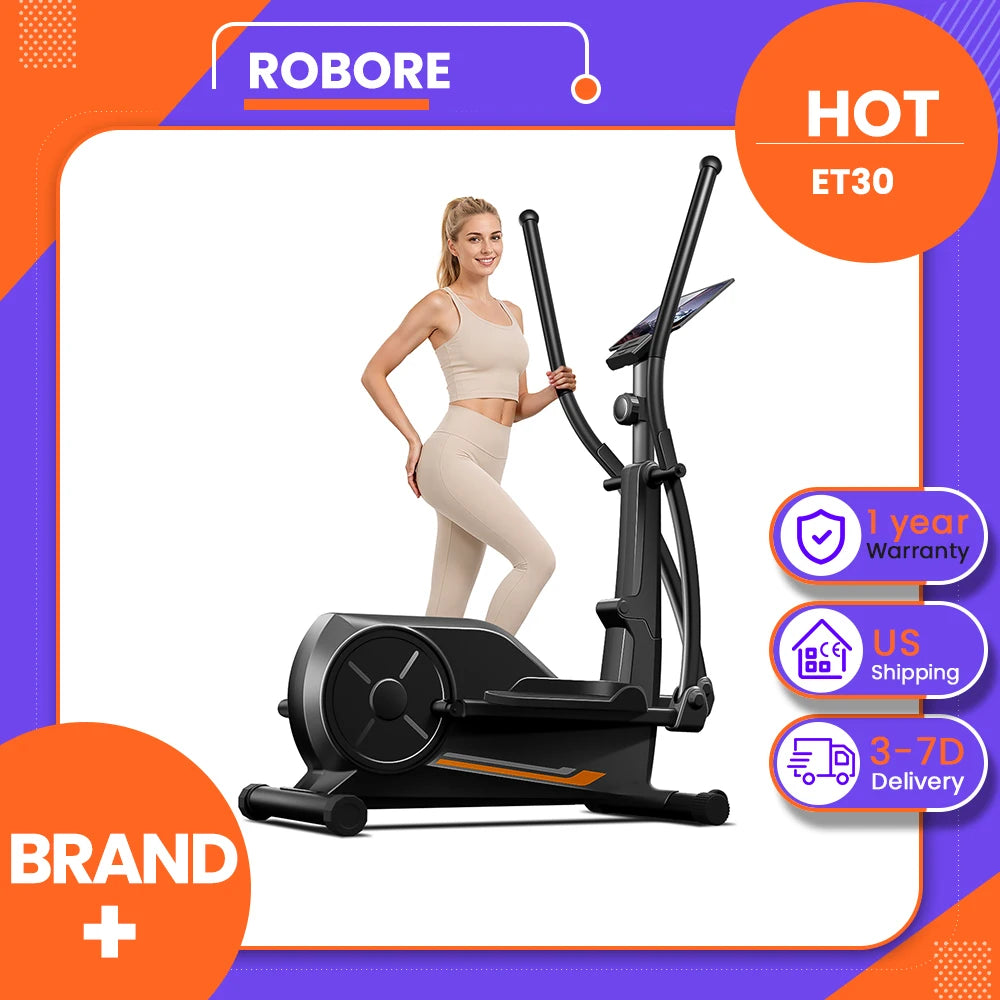 ROBORE ET30 Elliptical Exercise Machine with 16 Levels Resistance, Hyper-Silent Magnetic Elliptical Machine for Home with 12" Stride & Heart Rate Grips and LCD Monitor, 330LBS Weight Capacity