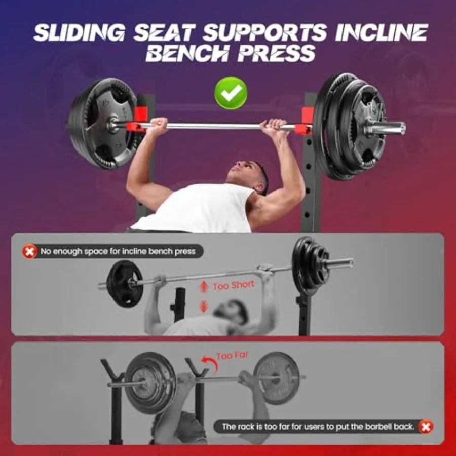 900 LBS Weight Bench Set with Squat Rack Adjustable Flat/Incline/Decline Bench Press Set with Leg Extension and Leg Curl Foldab