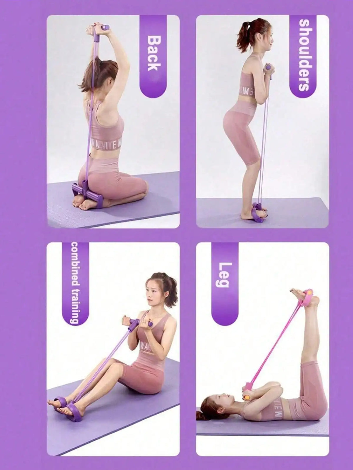 1pc Home Fitness Resistance Bands - 4 Elastic Pull Ropes, Suitable For Full Body Workout, Abdominal Exercise, Rowing And Other Fitness Activities - Enhance Strength And Flexibility
