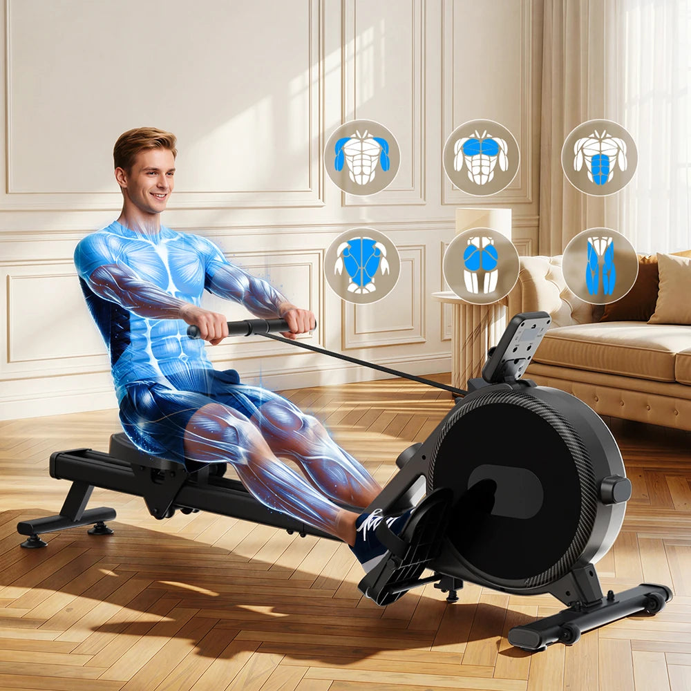 Home Rowing Machine 32Level Adjustable Resistance 300LBS Trainer Row Machine LED Monitor Tablet Holder Bluetooth Fitness Machine