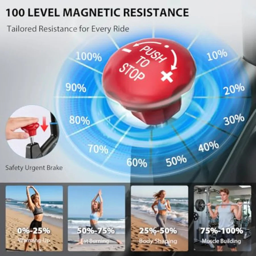 Magnetic Stationary Bike for Home Exercise with App Sync Adjustable Seat Handlebar Transport Wheels Fitness Courses for Weight