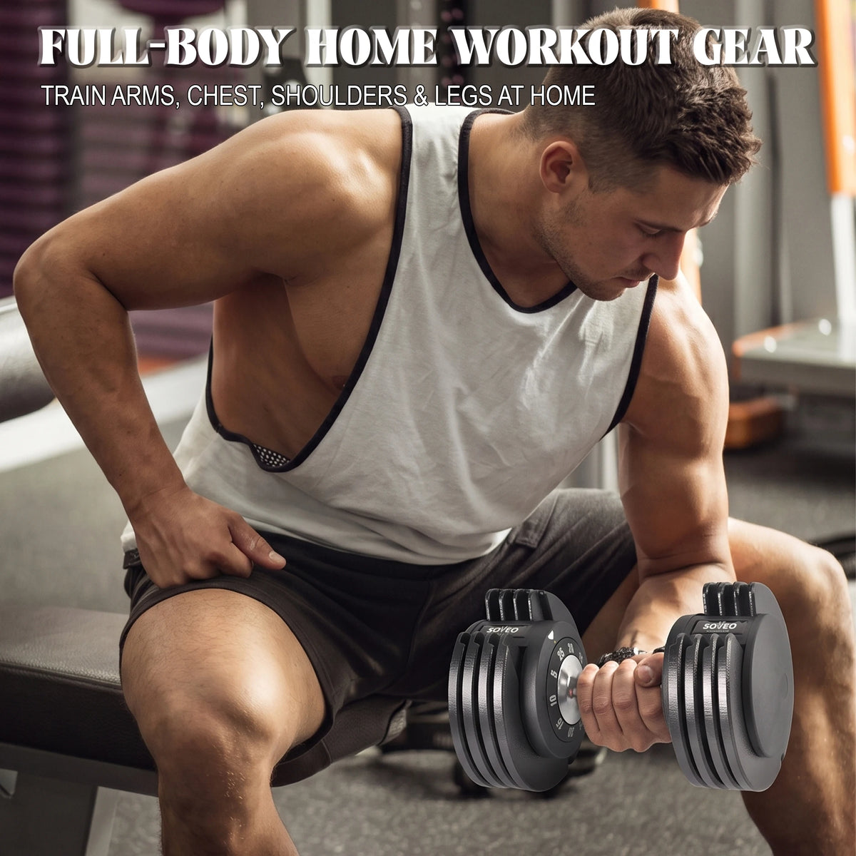 10-in-1 Adjustable Dumbbell Set 25/55LB, Fast 1s Weight Dial & Dual Lock System, Space-Saving Home Gym Fitness Weights with Tray