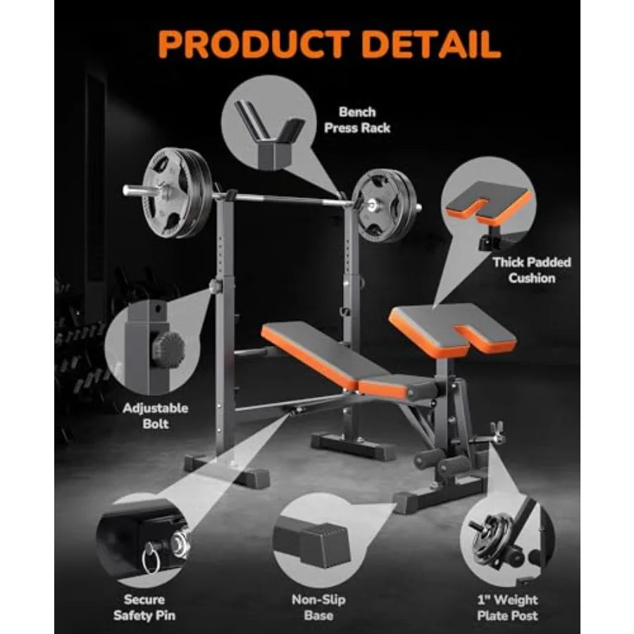 Multi-Function 6 in 1 Weight Bench Set for Home Gym - Adjustable Steel Bench with Leg Press and Preacher Curl Rack Black Full B