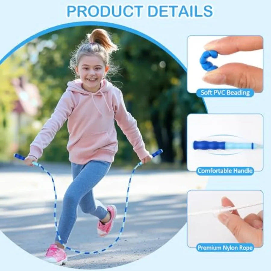 Jump Rope for,Adjustable Jump Ropes for 4 5 6 7 8 10 12, Tangle Free Jumping Rope Age 8-12, Segmented Soft Beaded Skipping Rope