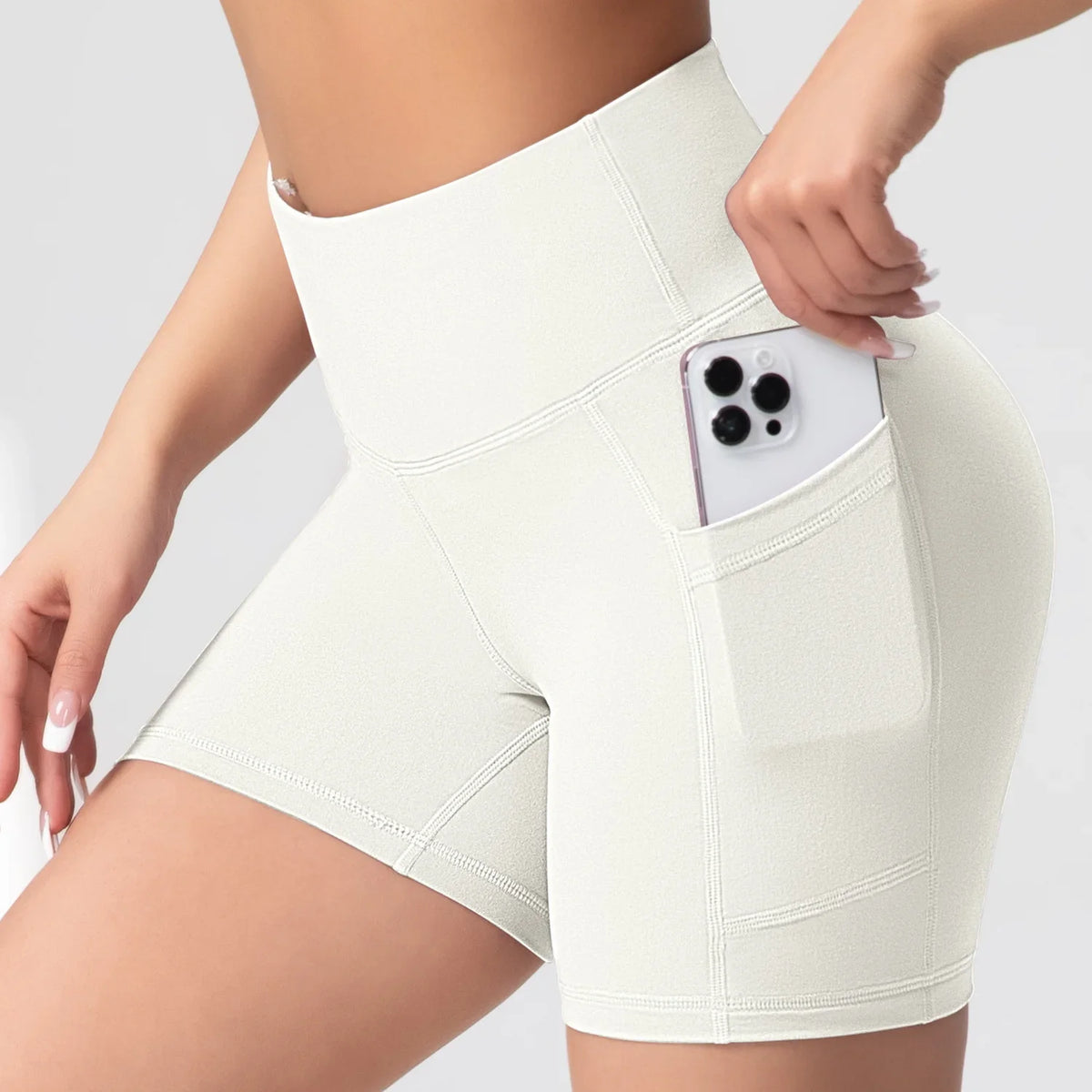 Women High Waist Yoga Shorts with Pockets Butt Lifting Cycling Tights Elastic Slim Running Fitness Sportswear